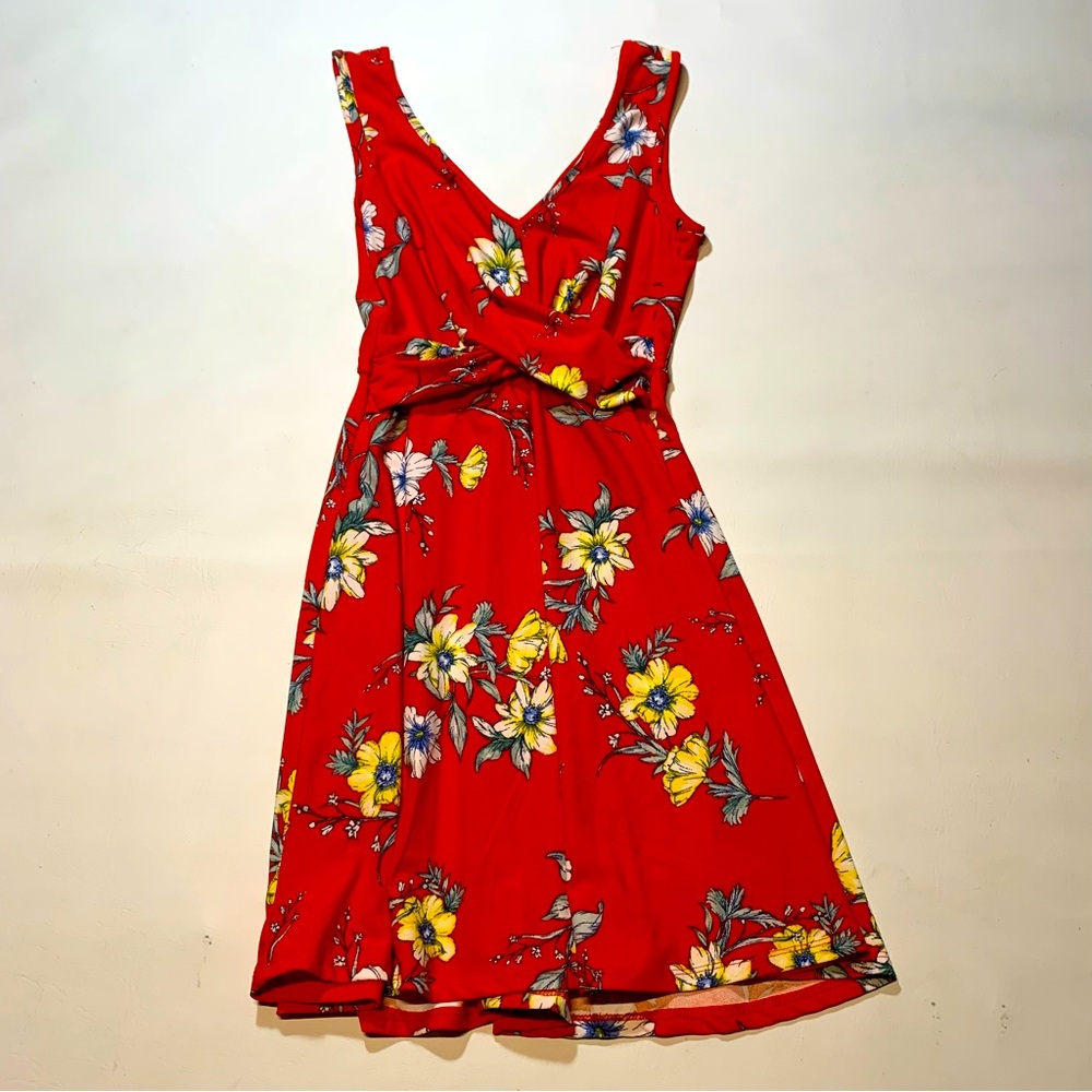 EUC Candie's Women's XS Dress Red Floral Print Sleeveless Fit & Flare Y2K